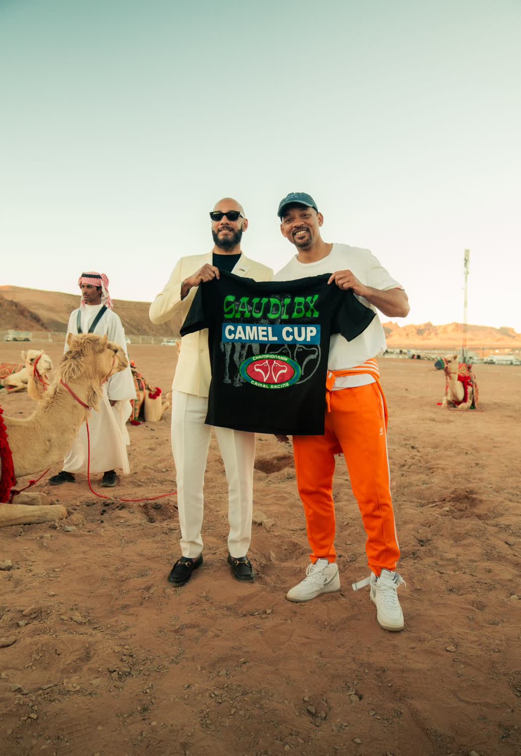 Swizz Beatz and Will Smith with the Camel Cup tee at AlUla, 2023